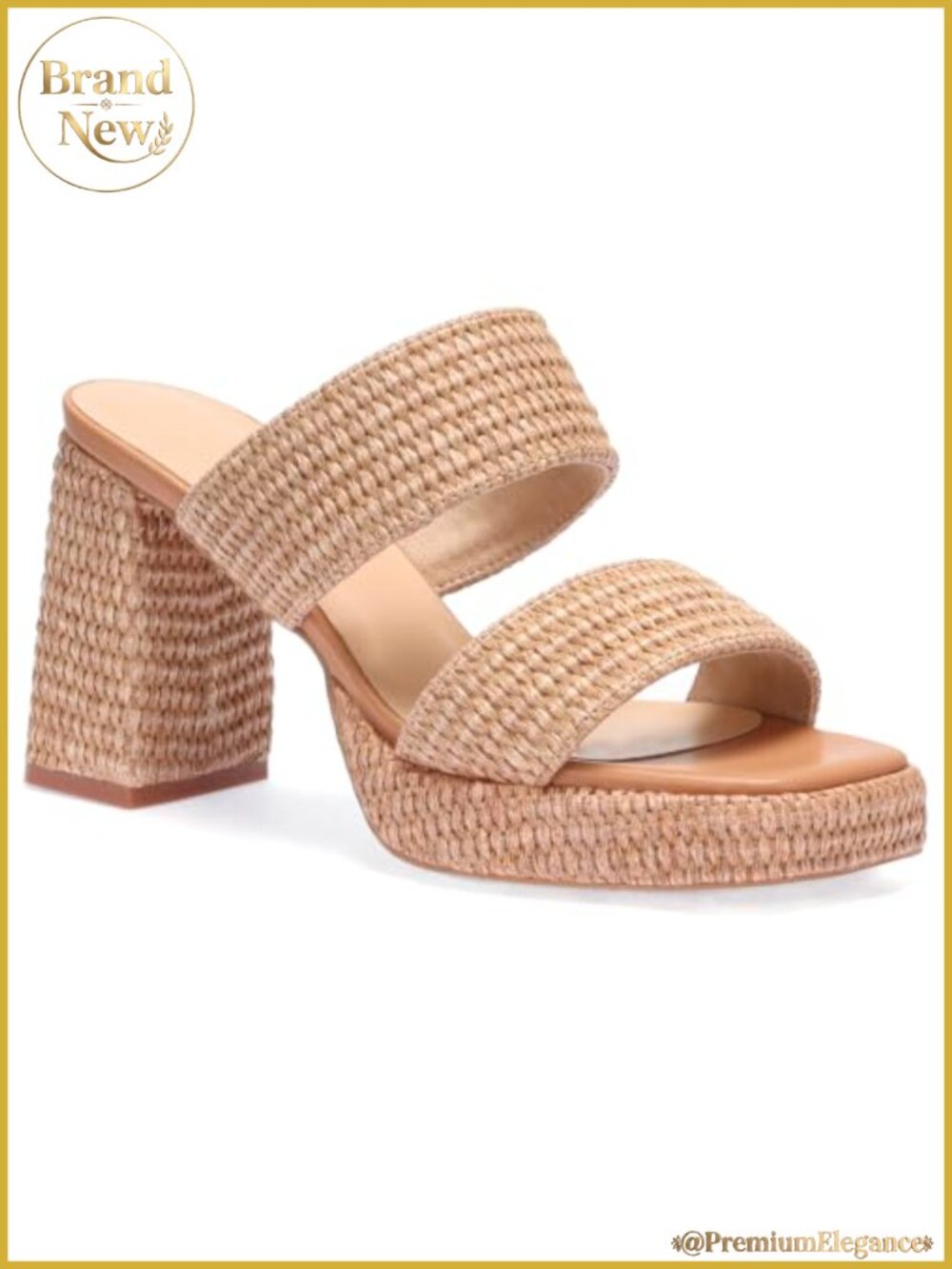 Raffia Platform Heels Block Heeled Sandals Summer Beach Woven Slip On Casual